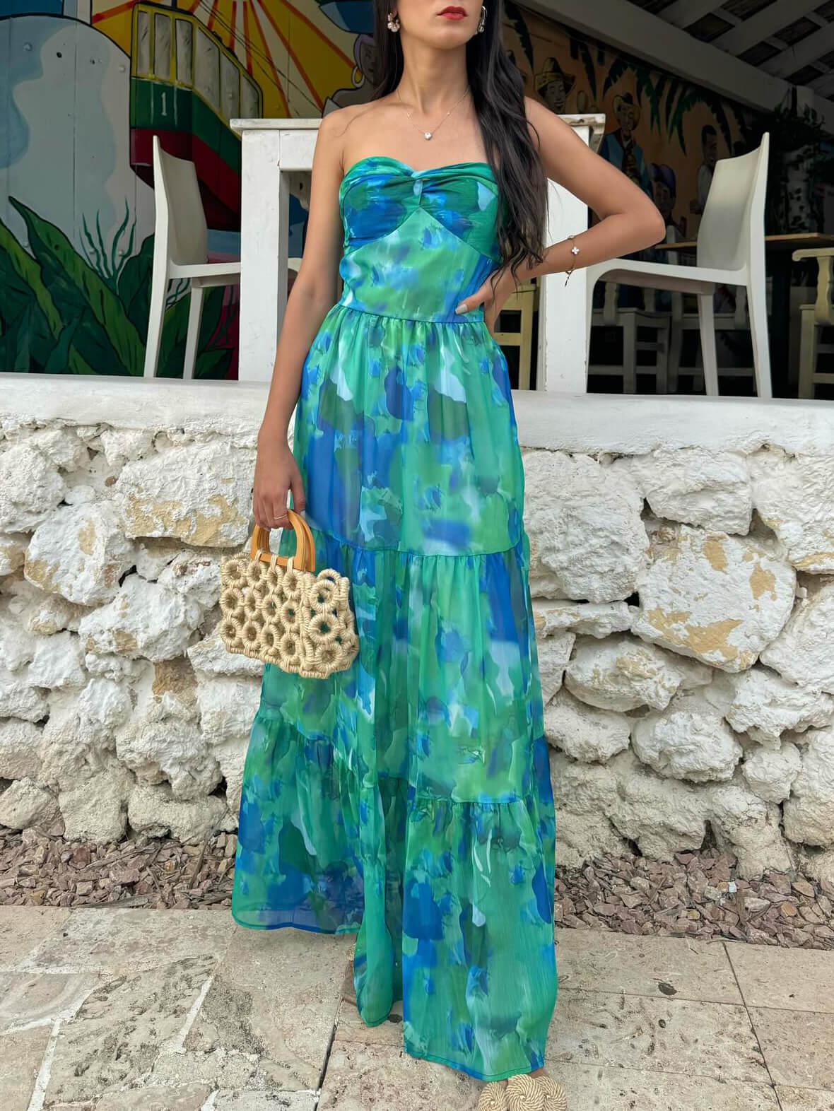 STEPHANIE | Elegantes Blumendesign Tube-Maxikleid