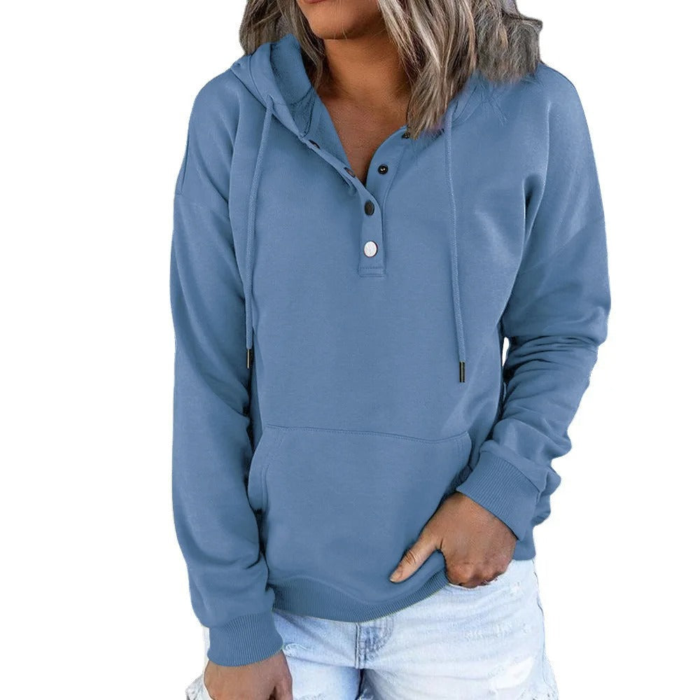 HANIA | Wolle Hoodie med knapp för damer