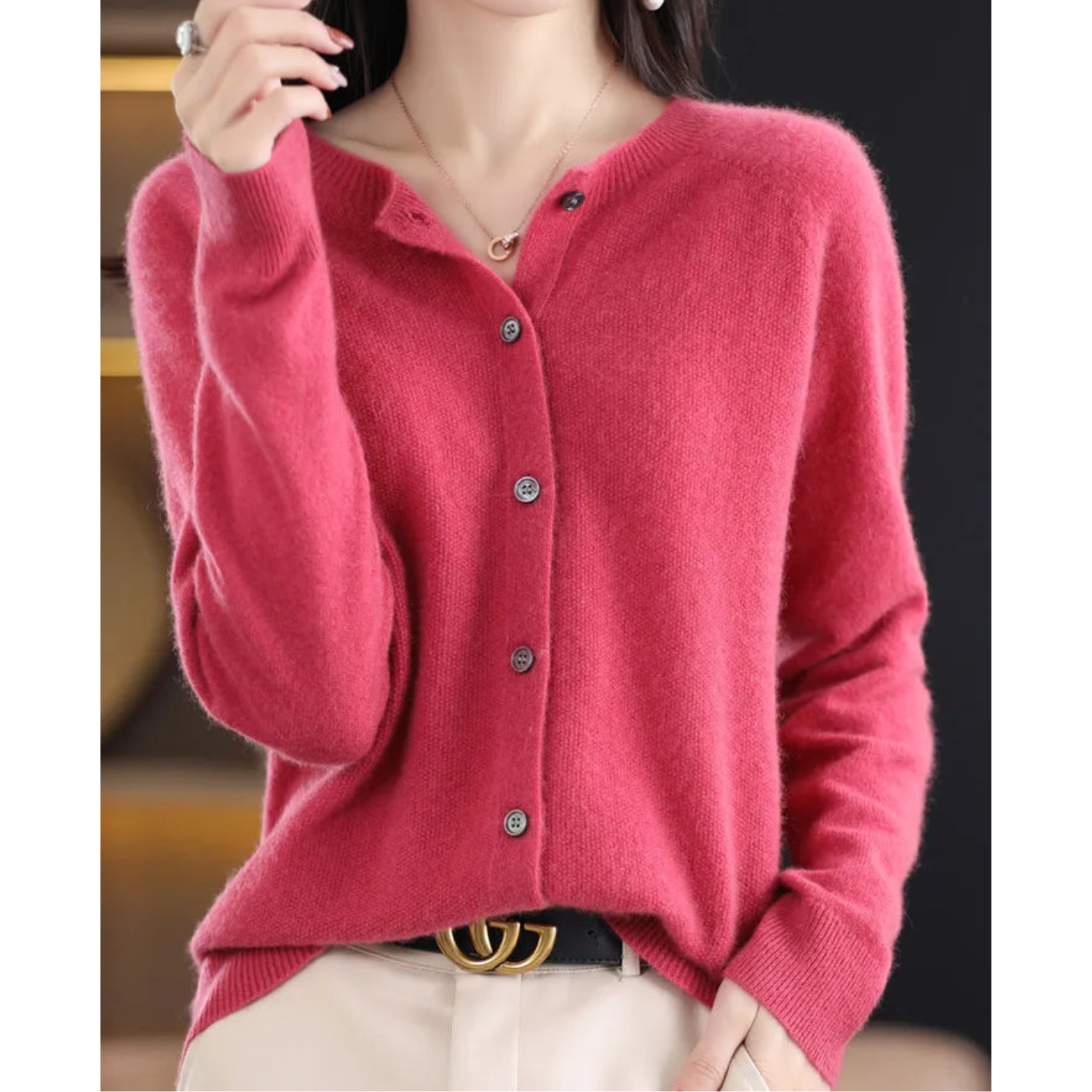 DANIELLE | Ren Merinoull Dam O-hals Cardigan