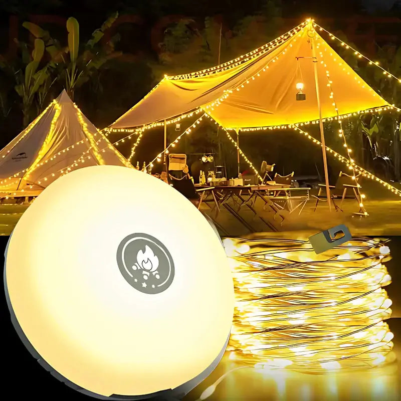4 In 1 Camp Light - Tragbare Camping -Laterne, Saitenlichter mit 8 Beleuchtungsmodi, wiederaufladbare Power Bank für Outdoor -Abenteuer 0