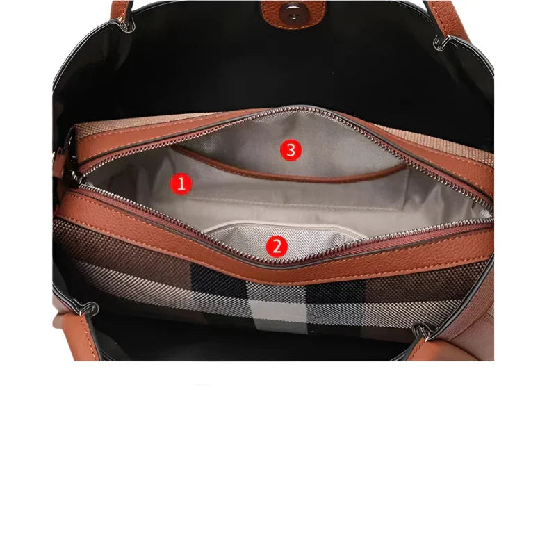 Sophia | Dam läder patchwork stor crossbody-handväska