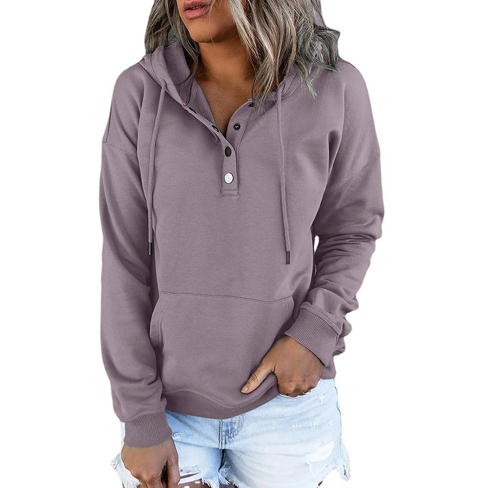HANIA | Wolle Hoodie med knapp för damer