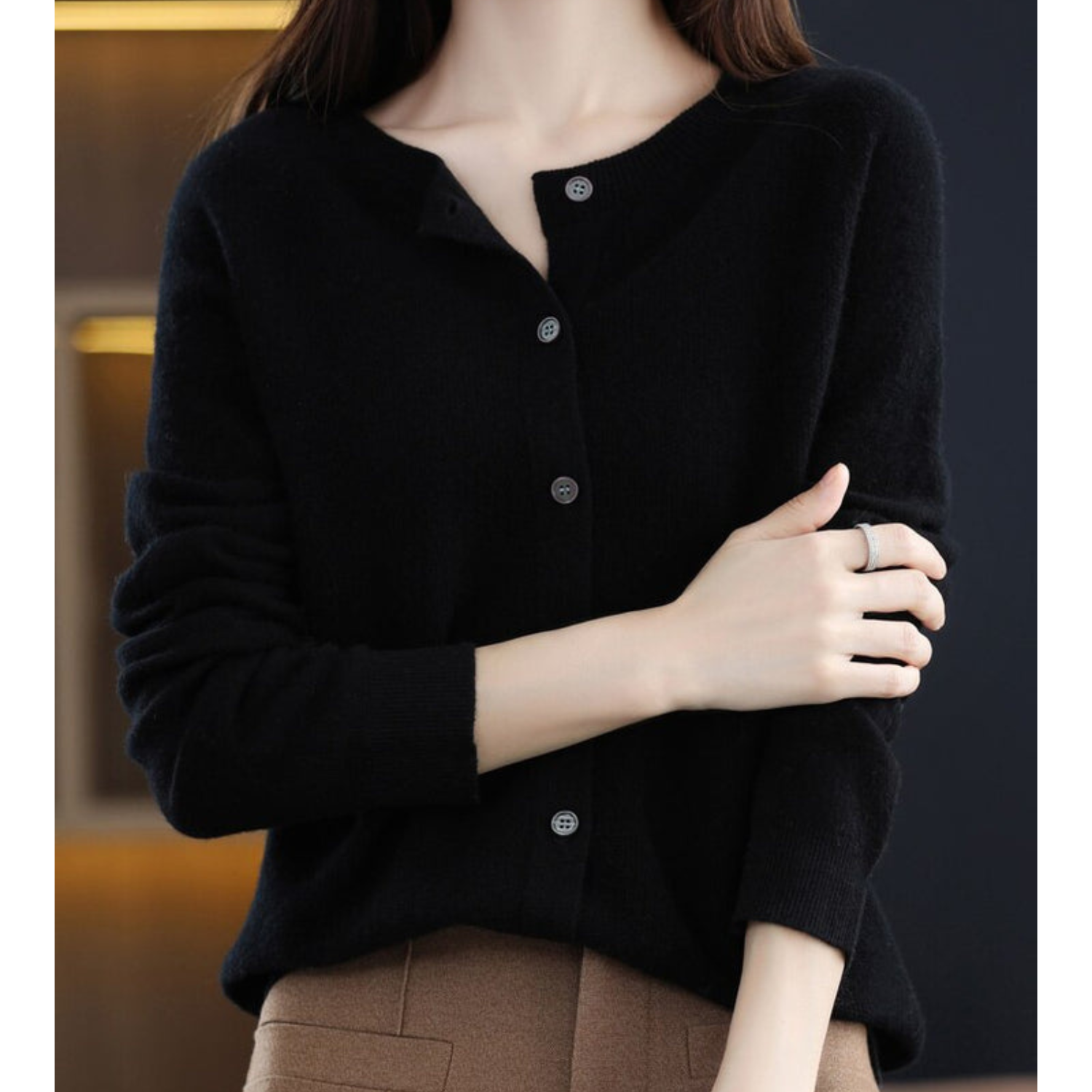 DANIELLE | Ren Merinoull Dam O-hals Cardigan