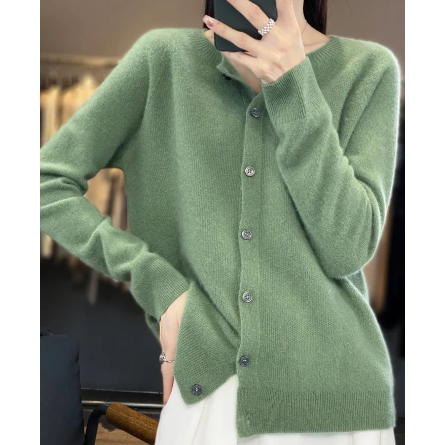 DANIELLE | Ren Merinoull Dam O-hals Cardigan