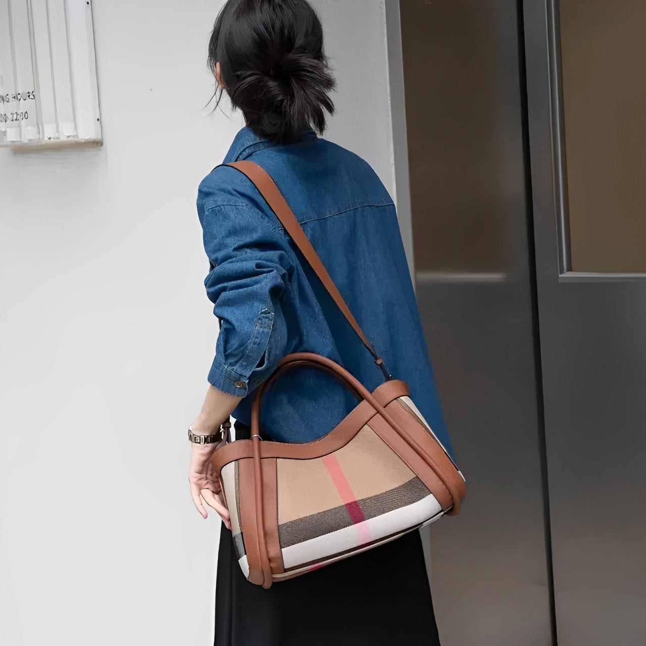 Sophia | Dam läder patchwork stor crossbody-handväska