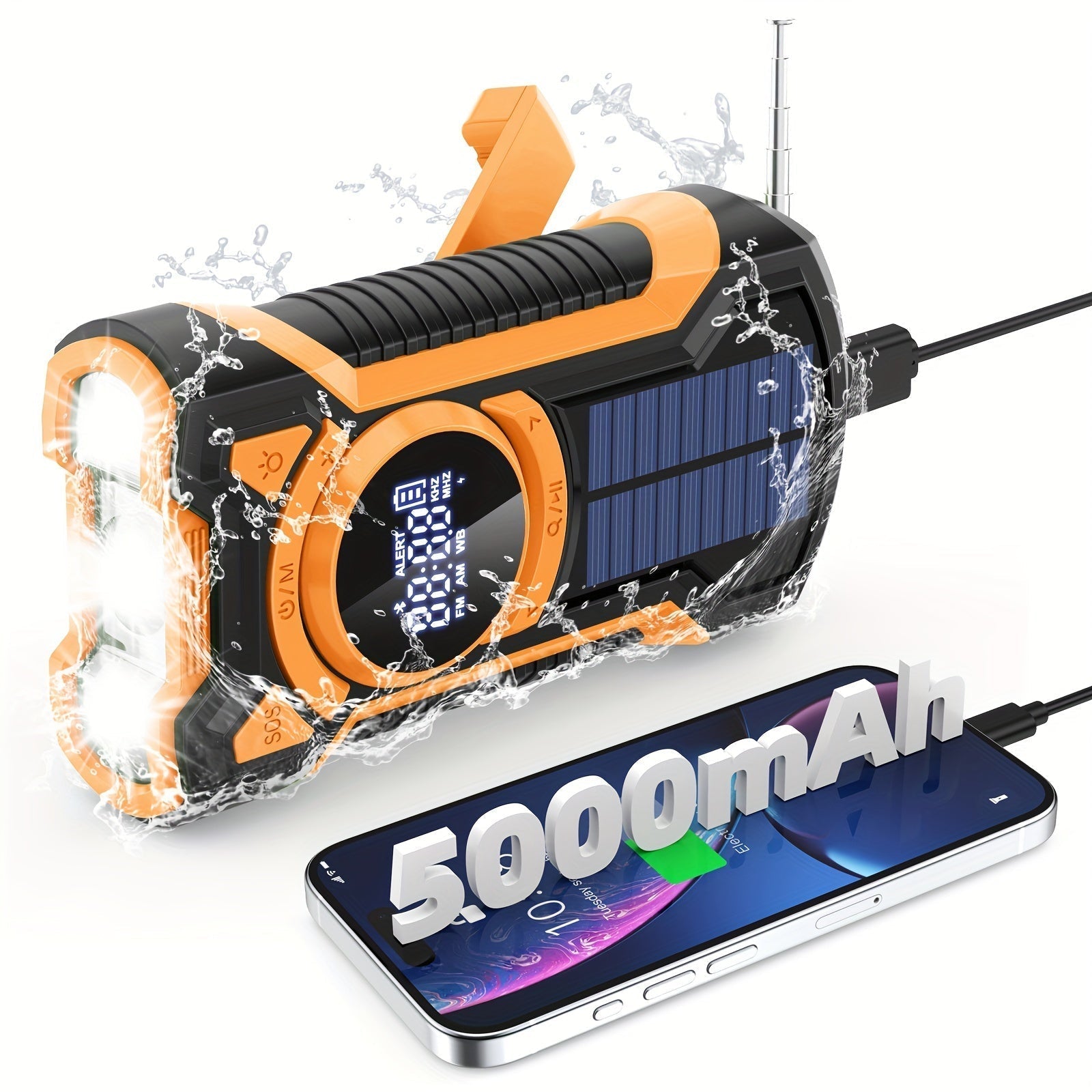 All-in-One-Notfallradio mit Handkurbel, Solarpanel, Taschenlampe und USB-Ladegerät-ideal für Camping und Nutzung im Freien 1