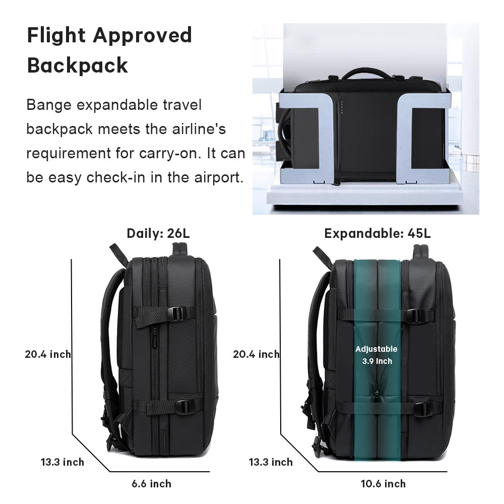 BANGE 45L Business-Reiserucksack, Handgepäck-Rucksack, langlebige, umwandelbare Reisetasche, passend für 17,3-Zoll-Laptops, für Männer und Frauen 3