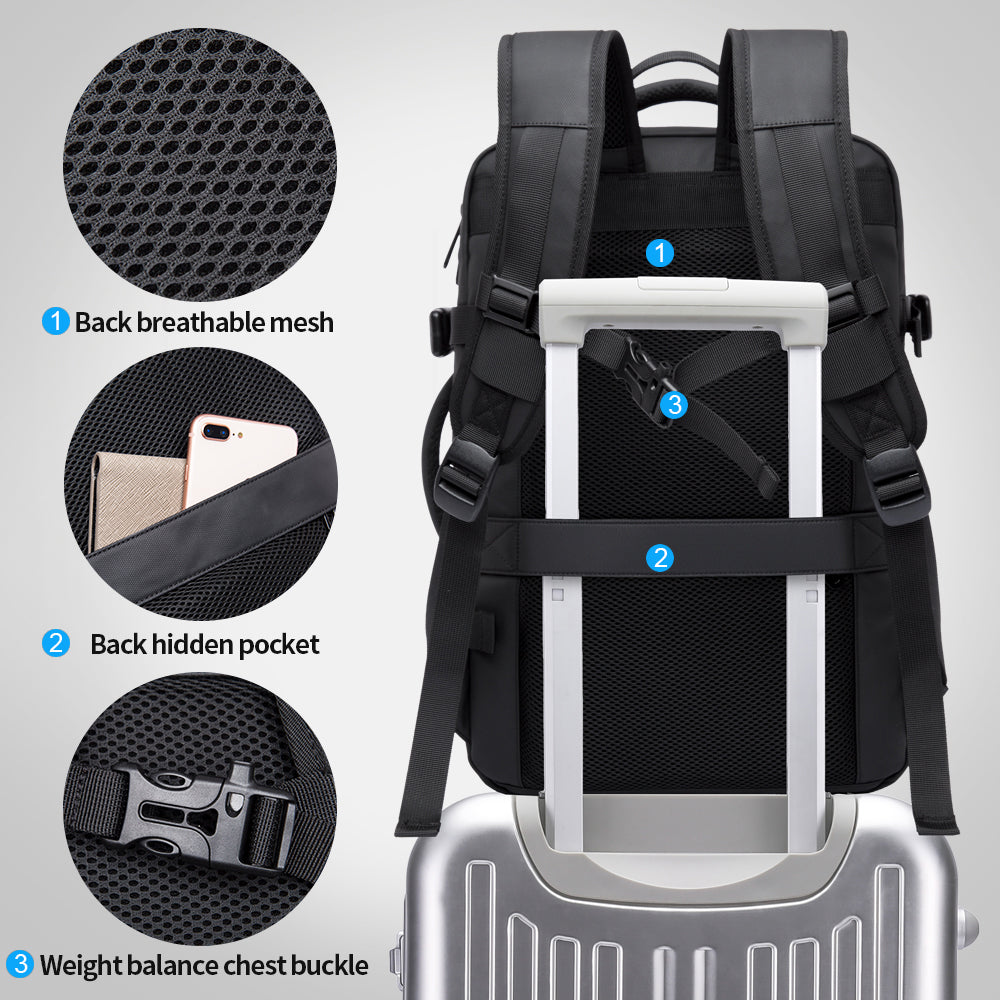 BANGE Business Trip Travel Wasserdichter Erweiterungsrucksack Flugzugelassener Handgepäck-Rucksack 8