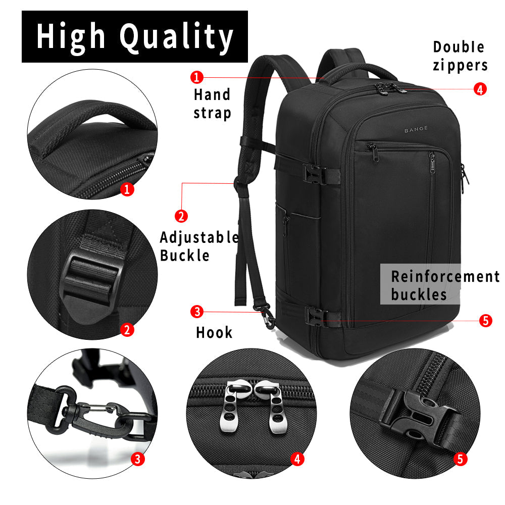 BANGE Reise-Rucksack für Übernachtungen, 40-Liter-Wochenendtasche mit FAA-Flugzulassung (Rucksack mit 3 Fächern) 3