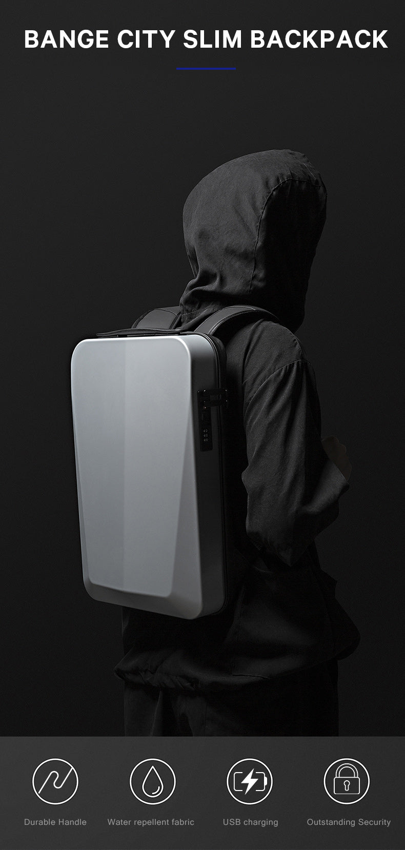 BANGE Tech Diebstahlsicherer Hartschalen-Business-Rucksack mit TSA-Schloss und USB-Ladeanschluss 2