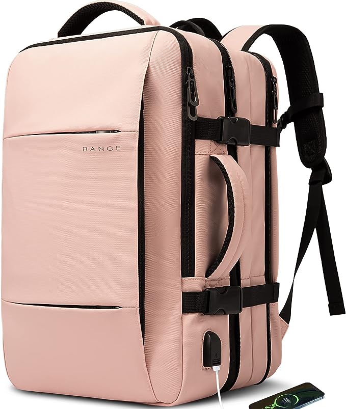 BANGE Weekender-Handgepäck-Rucksack, 45 l erweiterbarer Reiserucksack für Flugzeuge, umwandelbarer Rucksack-Aktenkoffer für unterwegs, wasserabweisender 17,3-Zoll-Laptop-Rucksack für Männer und Frauen … 5