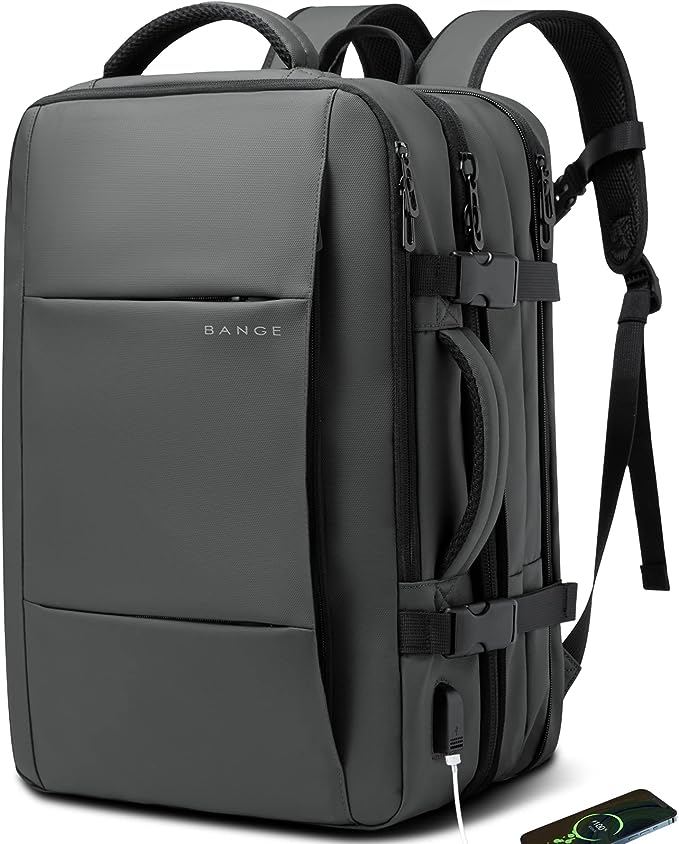 BANGE Weekender-Handgepäck-Rucksack, 45 l erweiterbarer Reiserucksack für Flugzeuge, umwandelbarer Rucksack-Aktenkoffer für unterwegs, wasserabweisender 17,3-Zoll-Laptop-Rucksack für Männer und Frauen … 8