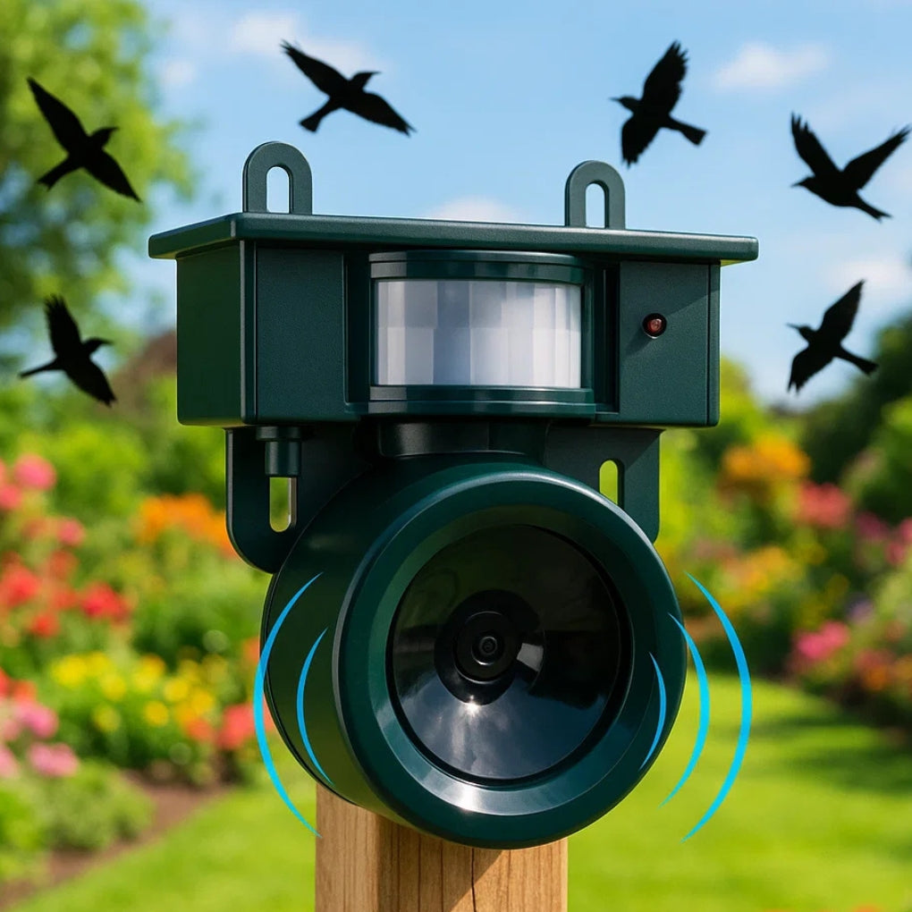 Bewegungssensor Vogel Abschreckung für Krähen: idealer Taube Repeller mit Schallmehrer 0