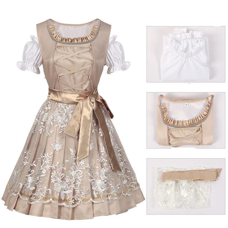 Damen Beige Oktoberfest Dirndl Kleid 1