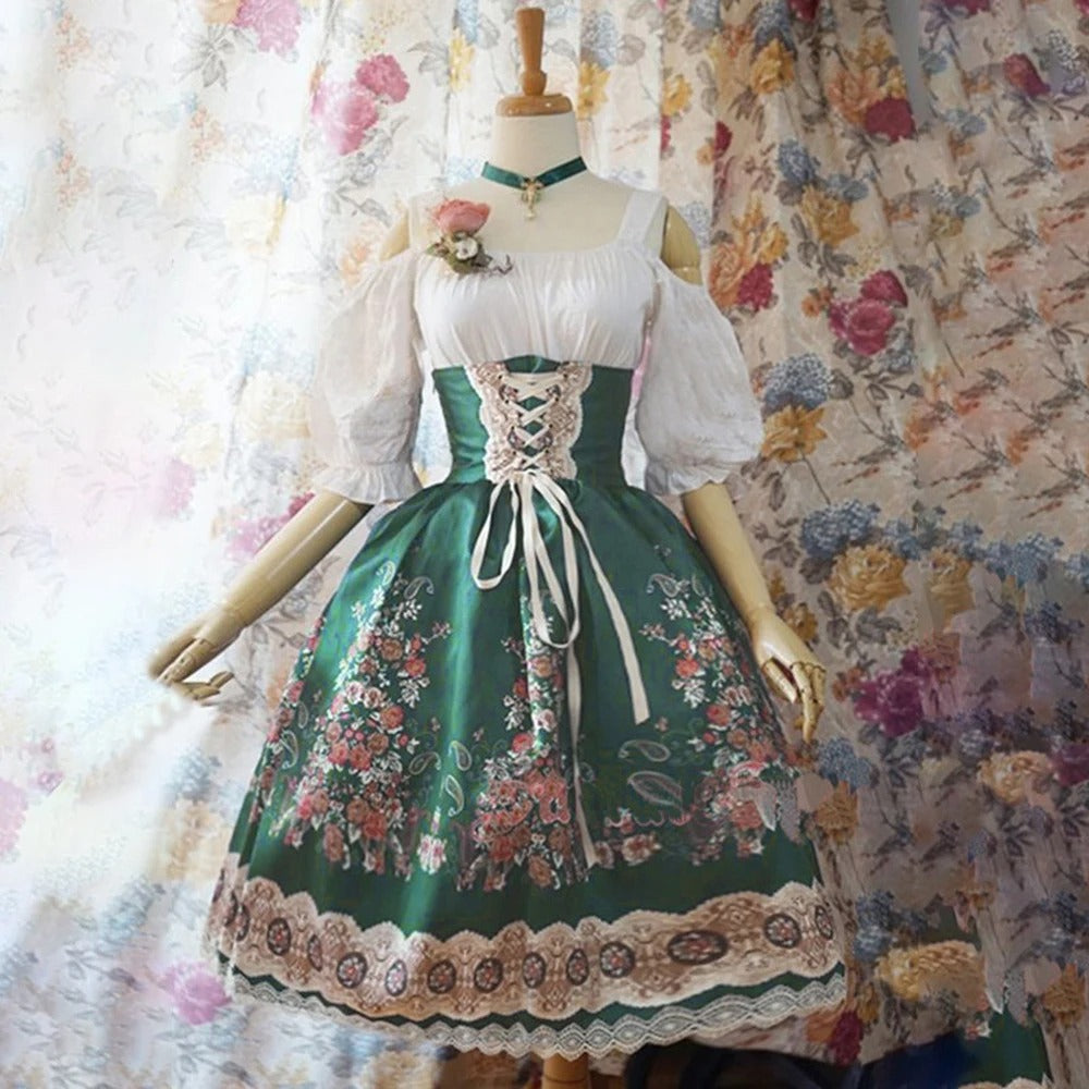 Damen Blumen Oktoberfest Dirndl Kleid 1