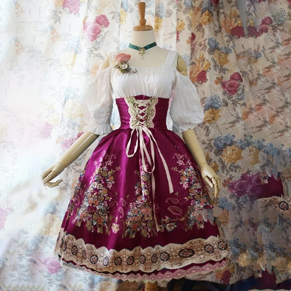 Damen Blumen Oktoberfest Dirndl Kleid 3