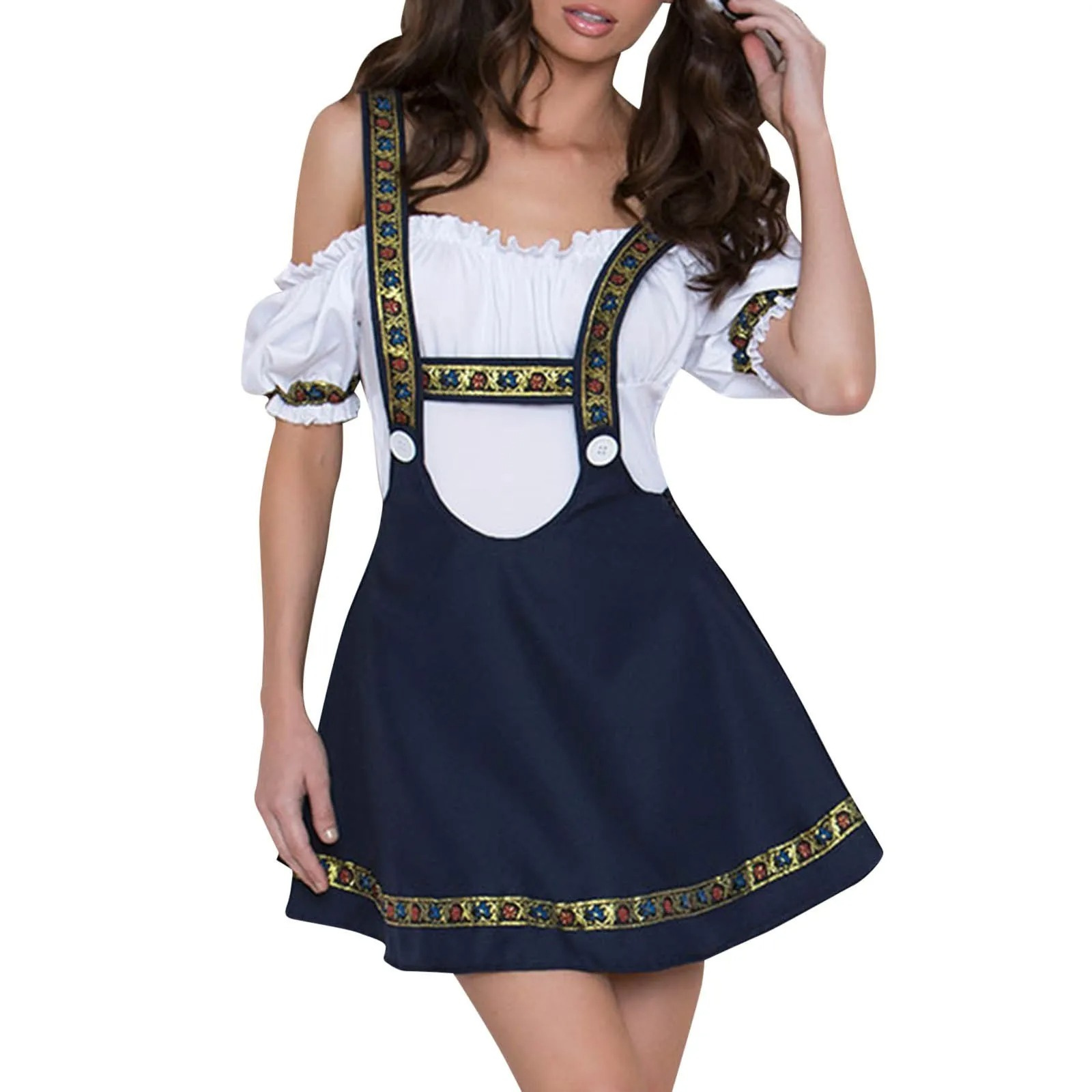 Damen Dunkelblau Mini Oktoberfest Dirndl Kleid 1