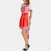 Damen Elegantes Rot Oktoberfest Dirndl Kleid 2