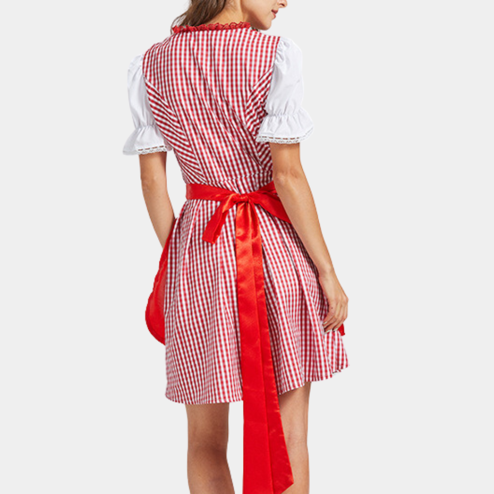 Damen Elegantes Rot Oktoberfest Dirndl Kleid 3