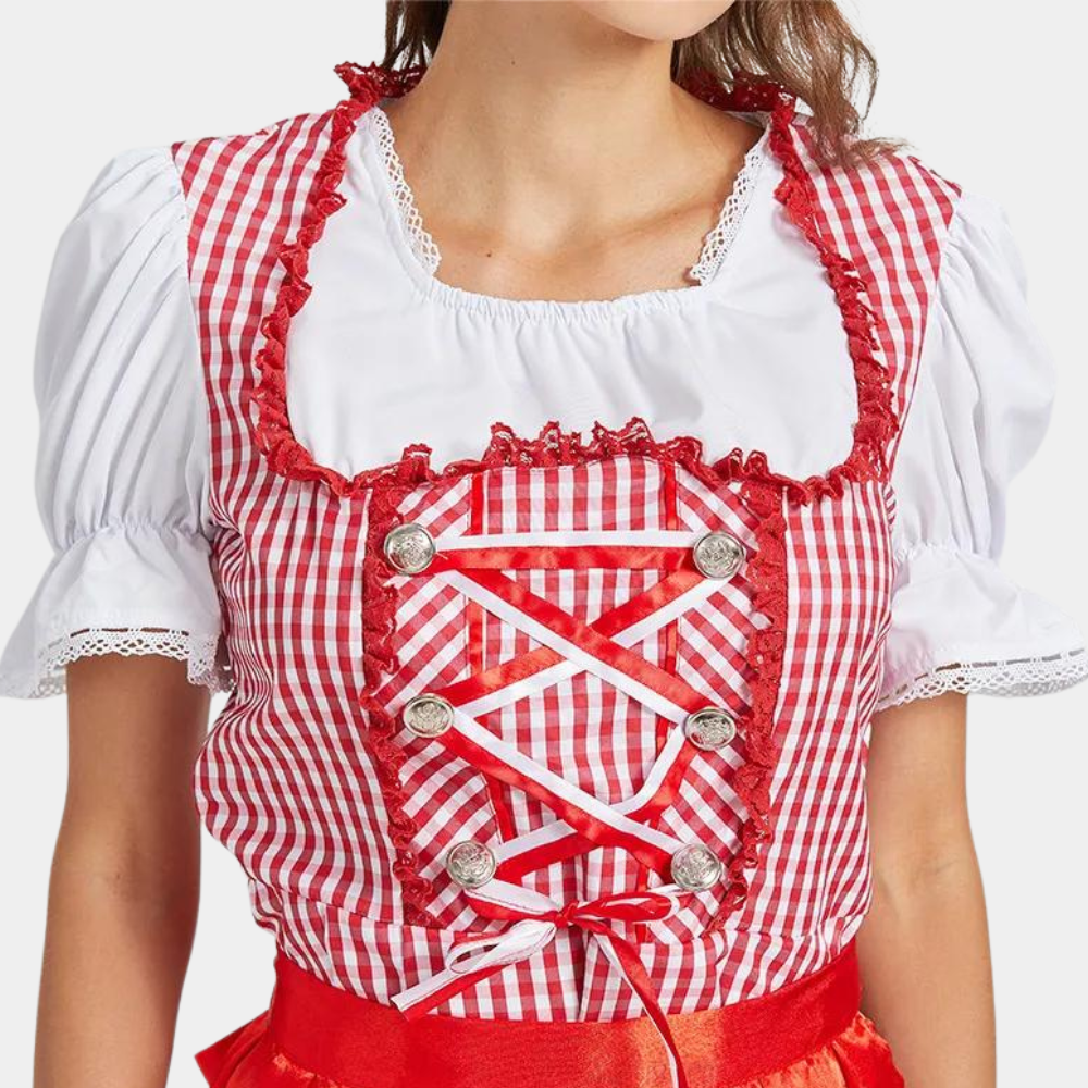 Damen Elegantes Rot Oktoberfest Dirndl Kleid 4