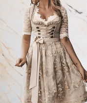 Damen Festliches Beige Oktoberfest Dirndl Kleid 1