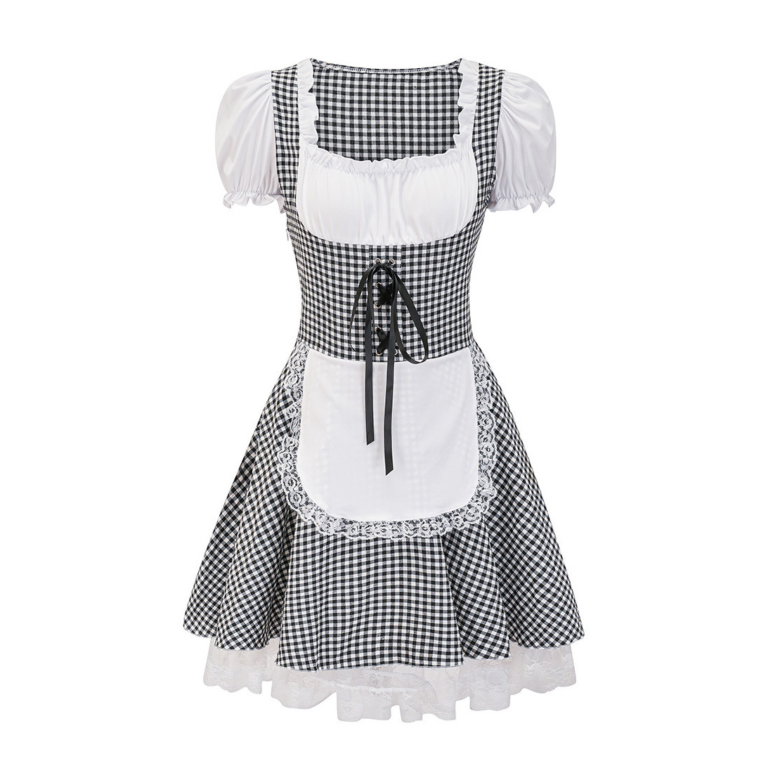 Damen Kariert Schulterfrei Oktoberfest Dirndl Kleid 2