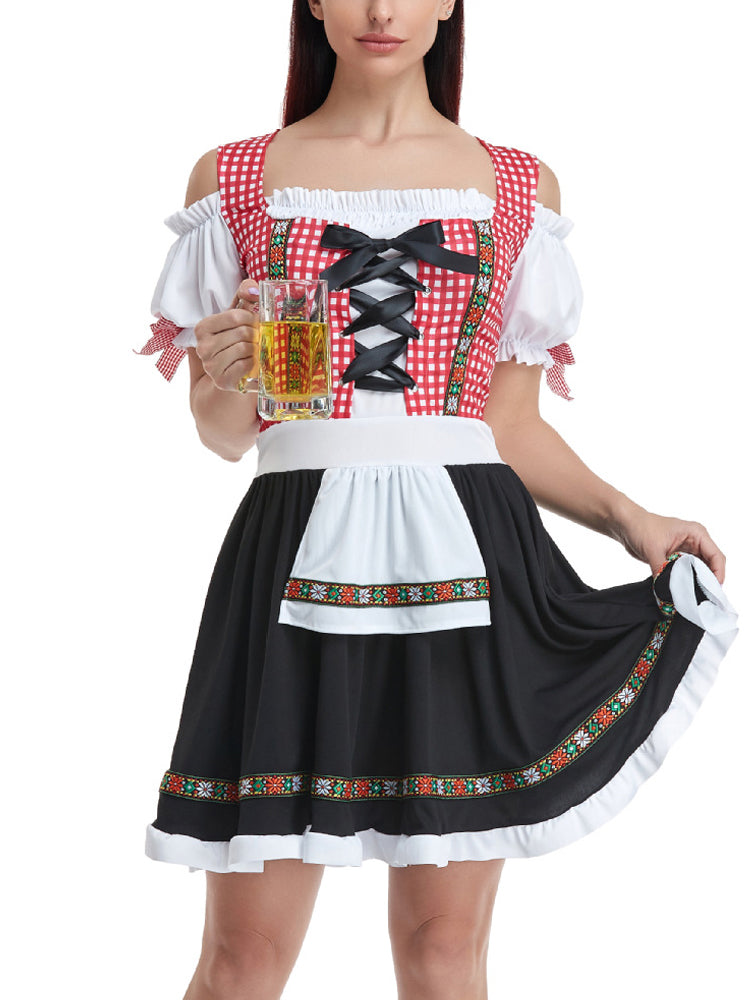 Damen Klassisch Kariertes Oktoberfest Dirndl Kleid 0