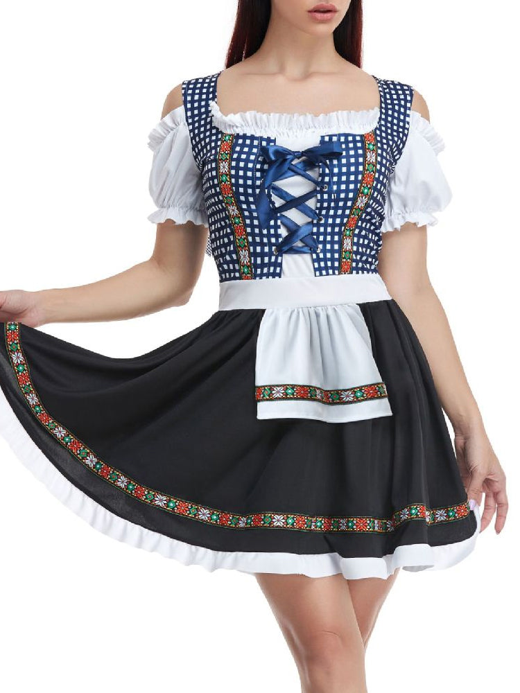Damen Klassisch Kariertes Oktoberfest Dirndl Kleid 1