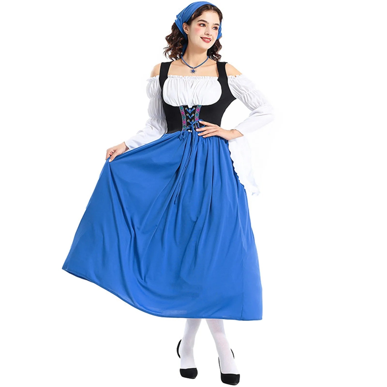 Damen Lange Oktoberfest Dirndl Kleid 4
