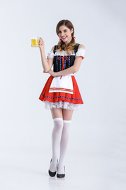 Damen Mini Rot Oktoberfest Dirndl Kleid 3