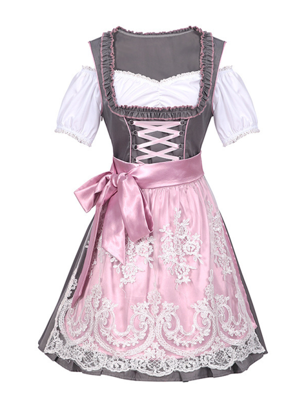 Damen Rosa mit Schleife Oktoberfest Dirndl Kleid 0