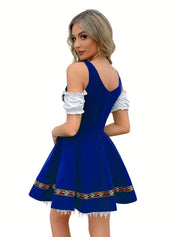 Damen Schulterfrei Blau Oktoberfest Dirndl Kleid 1