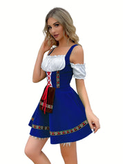 Damen Schulterfrei Blau Oktoberfest Dirndl Kleid 2