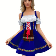 Damen Schulterfrei Blau Oktoberfest Dirndl Kleid 5
