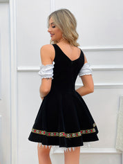 Damen Schwarz Schulterfrei Oktoberfest Dirndl Kleid 1