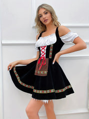 Damen Schwarz Schulterfrei Oktoberfest Dirndl Kleid 2