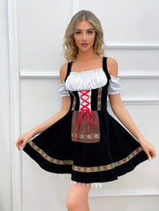 Damen Schwarz Schulterfrei Oktoberfest Dirndl Kleid 3