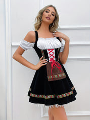 Damen Schwarz Schulterfrei Oktoberfest Dirndl Kleid 4