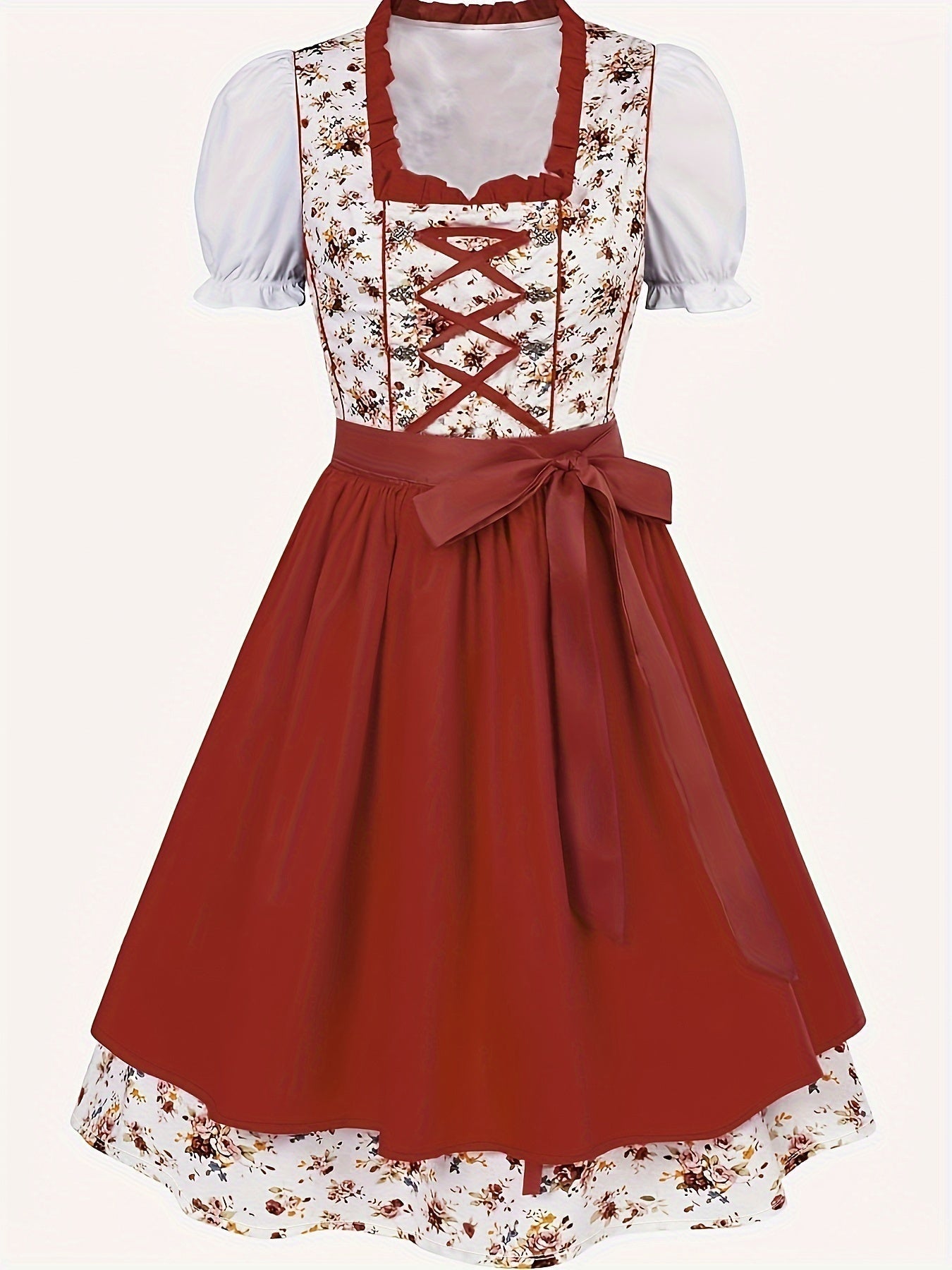 Damen Stilvolle Rot Oktoberfest Dirndl Kleid 2