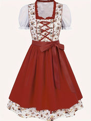 Damen Stilvolle Rot Oktoberfest Dirndl Kleid 2