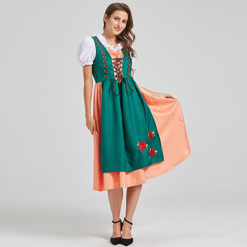 Damen Traditionelles Deutsches Midi Oktoberfest Dirndl Kleid 0