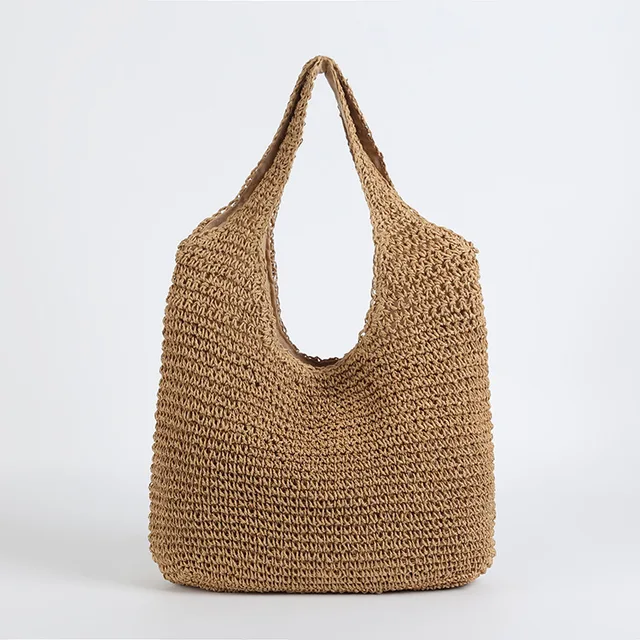Elegante Strandtasche aus Stroh für Damen, großes Fassungsvermögen, Korbgeflecht 0