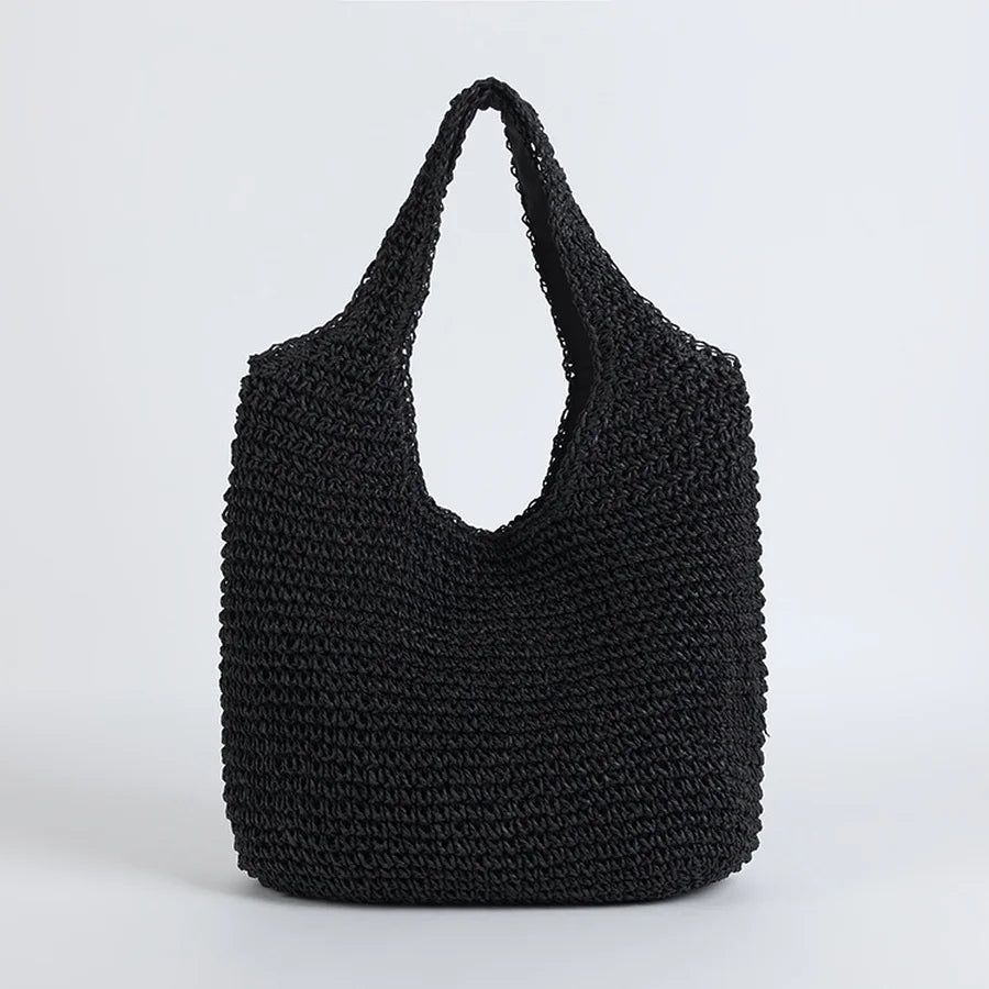 Elegante Strandtasche aus Stroh für Damen, großes Fassungsvermögen, Korbgeflecht 5