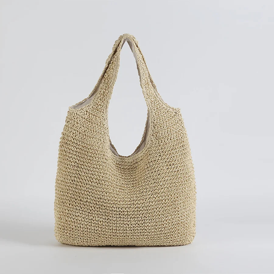 Elegante Strandtasche aus Stroh für Damen, großes Fassungsvermögen, Korbgeflecht 6