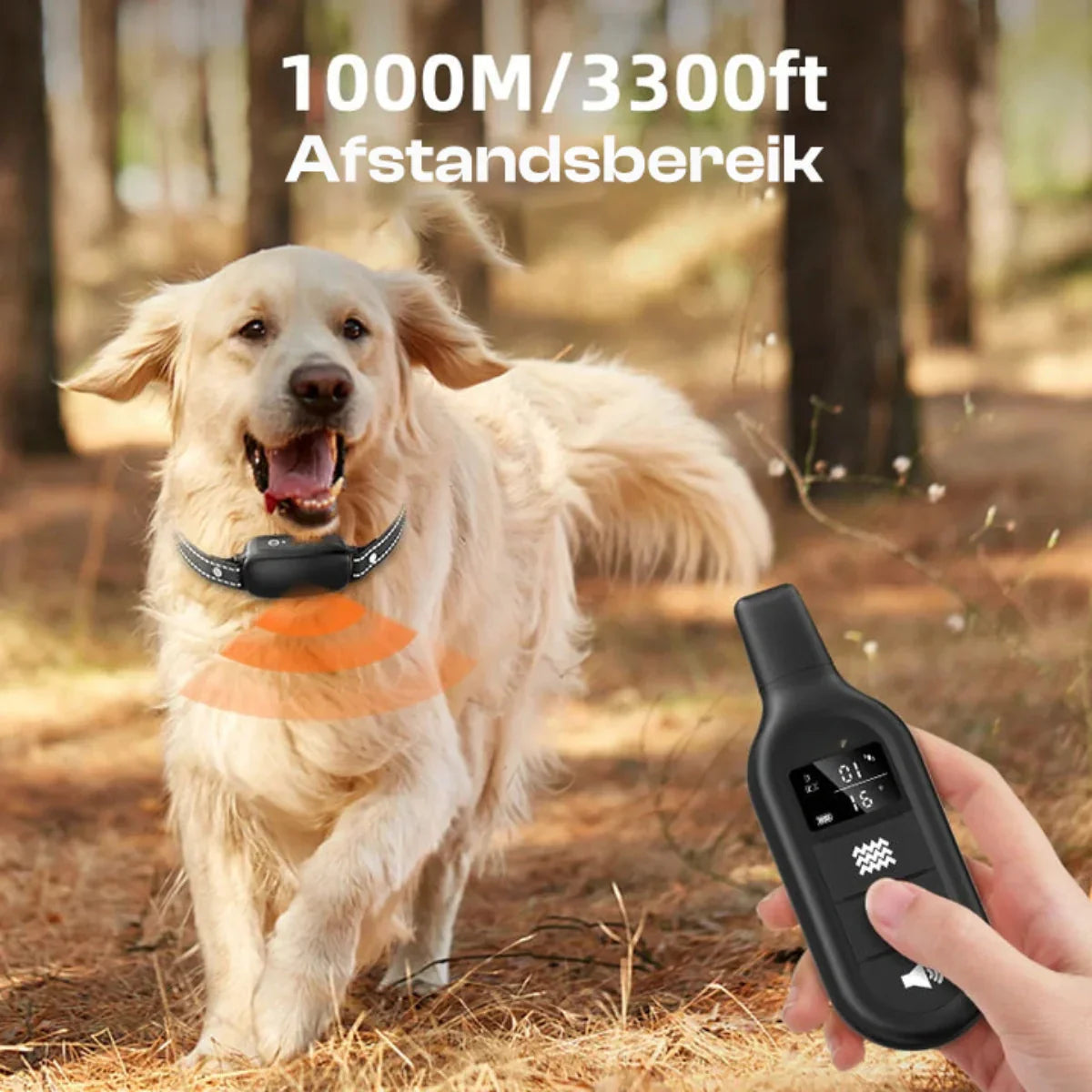 Elektrische Hundetrainingskragen mit Fernbedienung, wasserdicht, 16 einstellbare Stoßstufen, 1000 m Range, Piepton- und Vibrationsmodi 2