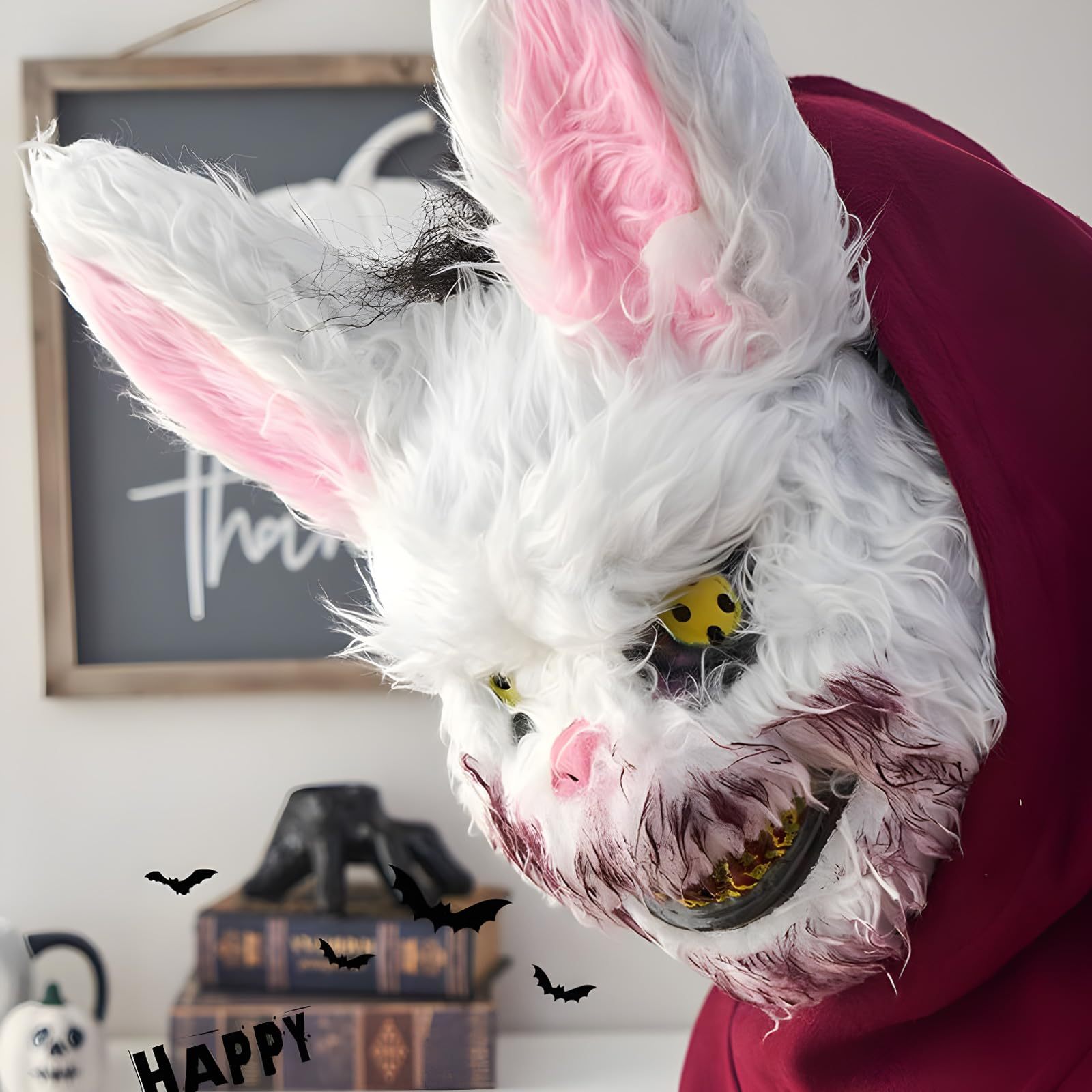 Halloween Gruselmaske Bär Kaninchen Hasenmaske, Blutige Plüschkopfmaske, Cosplay Kostüm Requisiten Halloween Party Horror Teufel Bär & Kaninchen Maske 3