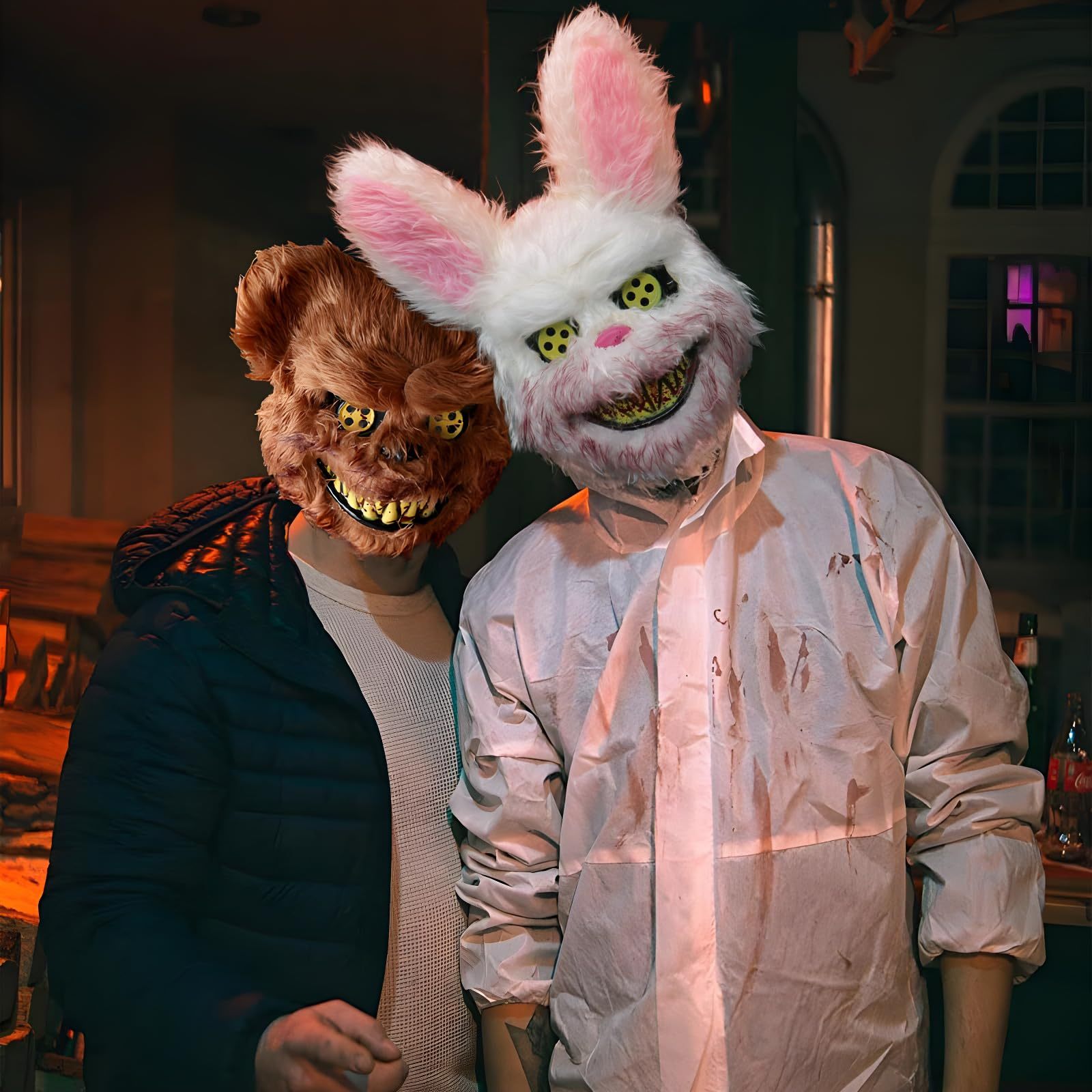 Halloween Gruselmaske Bär Kaninchen Hasenmaske, Blutige Plüschkopfmaske, Cosplay Kostüm Requisiten Halloween Party Horror Teufel Bär & Kaninchen Maske 5