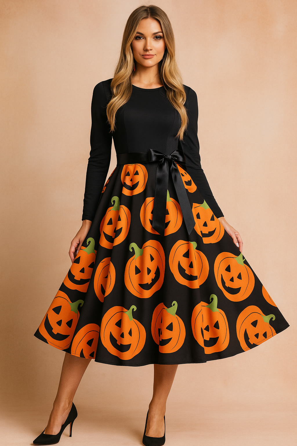 Halloweenkleid für Damen | Retro-Kürbisgeist-Kostüm 10