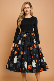 Halloweenkleid für Damen | Retro-Kürbisgeist-Kostüm 13