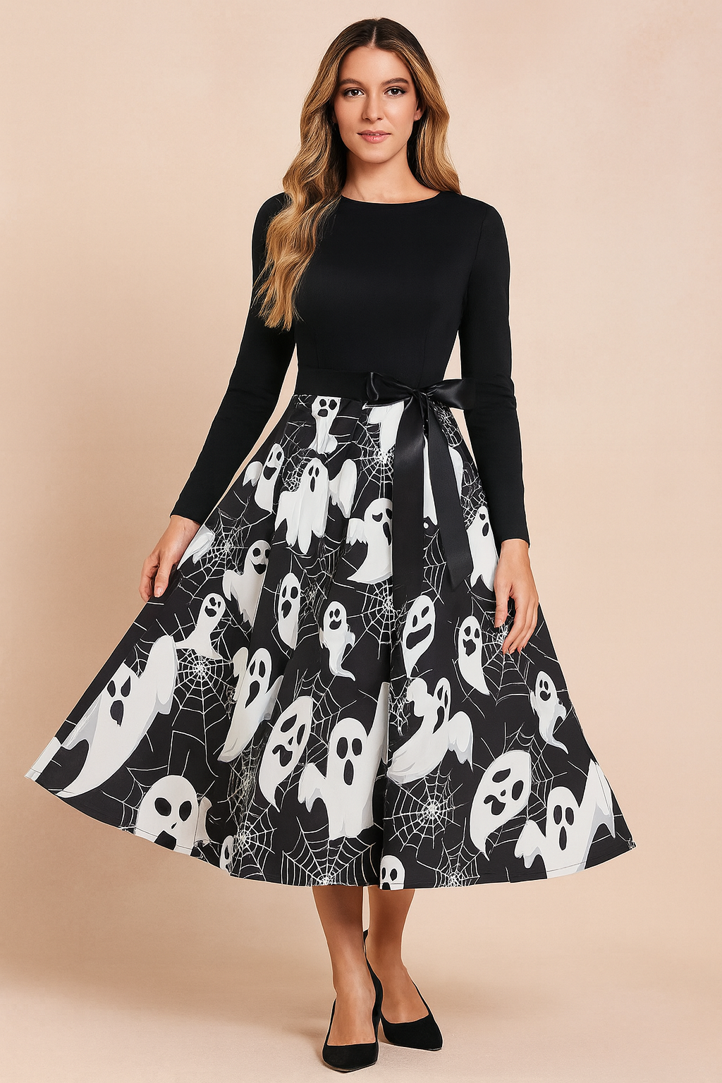 Halloweenkleid für Damen | Retro-Kürbisgeist-Kostüm 2